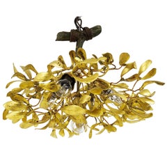 Sculptural Art Nouveau Mistletoe Bronze Chandelier, France, 1920s