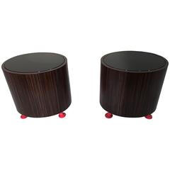 1980s Design, Macassar Ebony, Glass and Pink Resin, Sofa End Tables or Bedsides