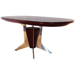 1950´s Dining Table, red lacquered wood, aluminium, silver leaf glass - Italy  