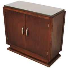 Mid-Century Art Deco Commode with Two Doors and a Glass Top