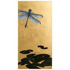 Large Goldleafed Panel Titled Dragons on Golden Pond by Lily Lewis 6