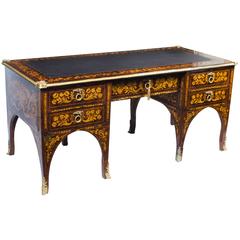 Used Floral Marquetry Walnut Bureau Plat Desk