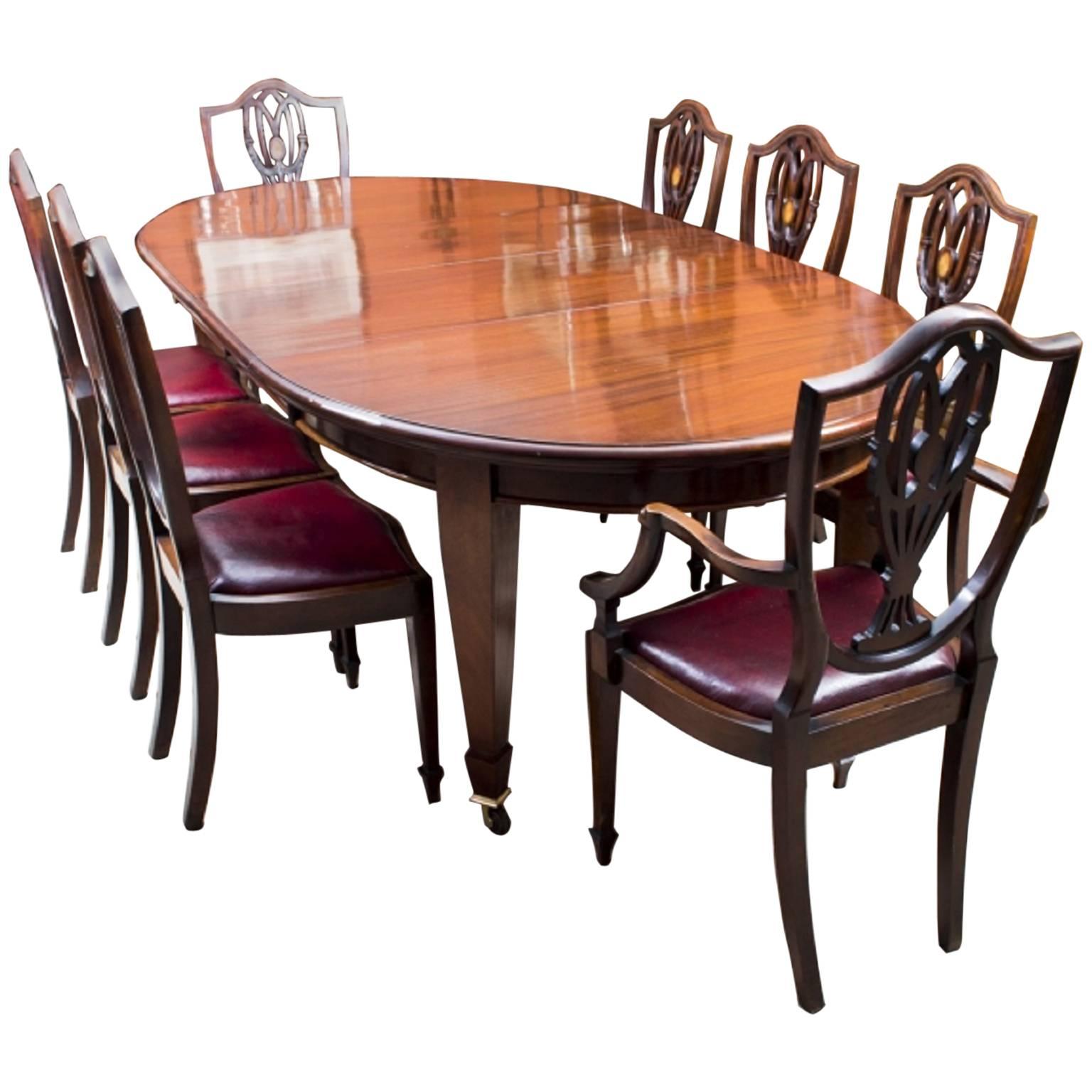 Antique Edwardian Dining Table with Eight Chairs, circa 1900