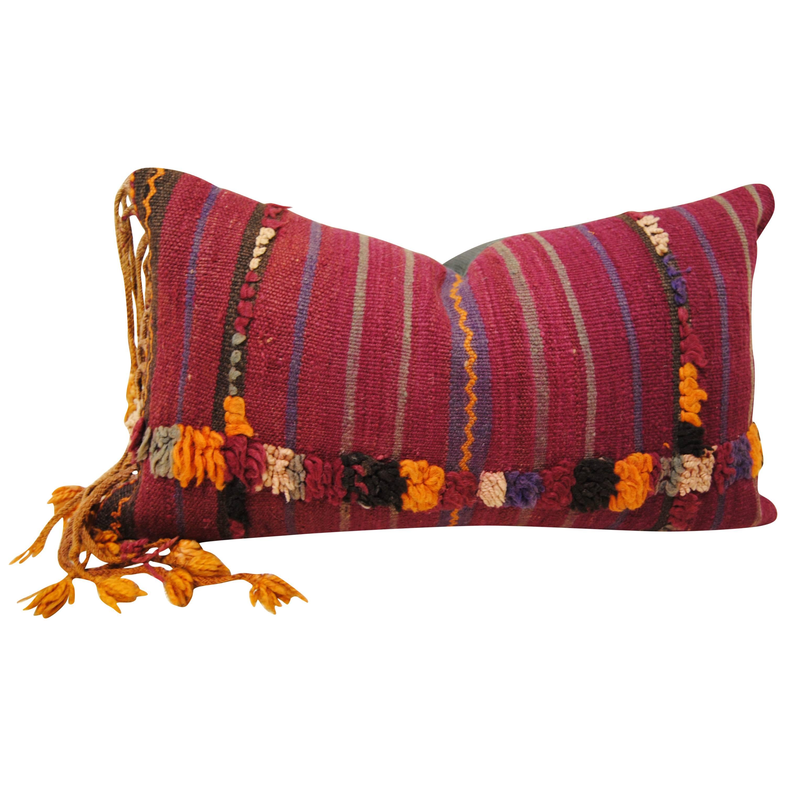 Custom Pillow Cut from a Vintage Hand Loomed Wool Moroccan Berber Rug For Sale