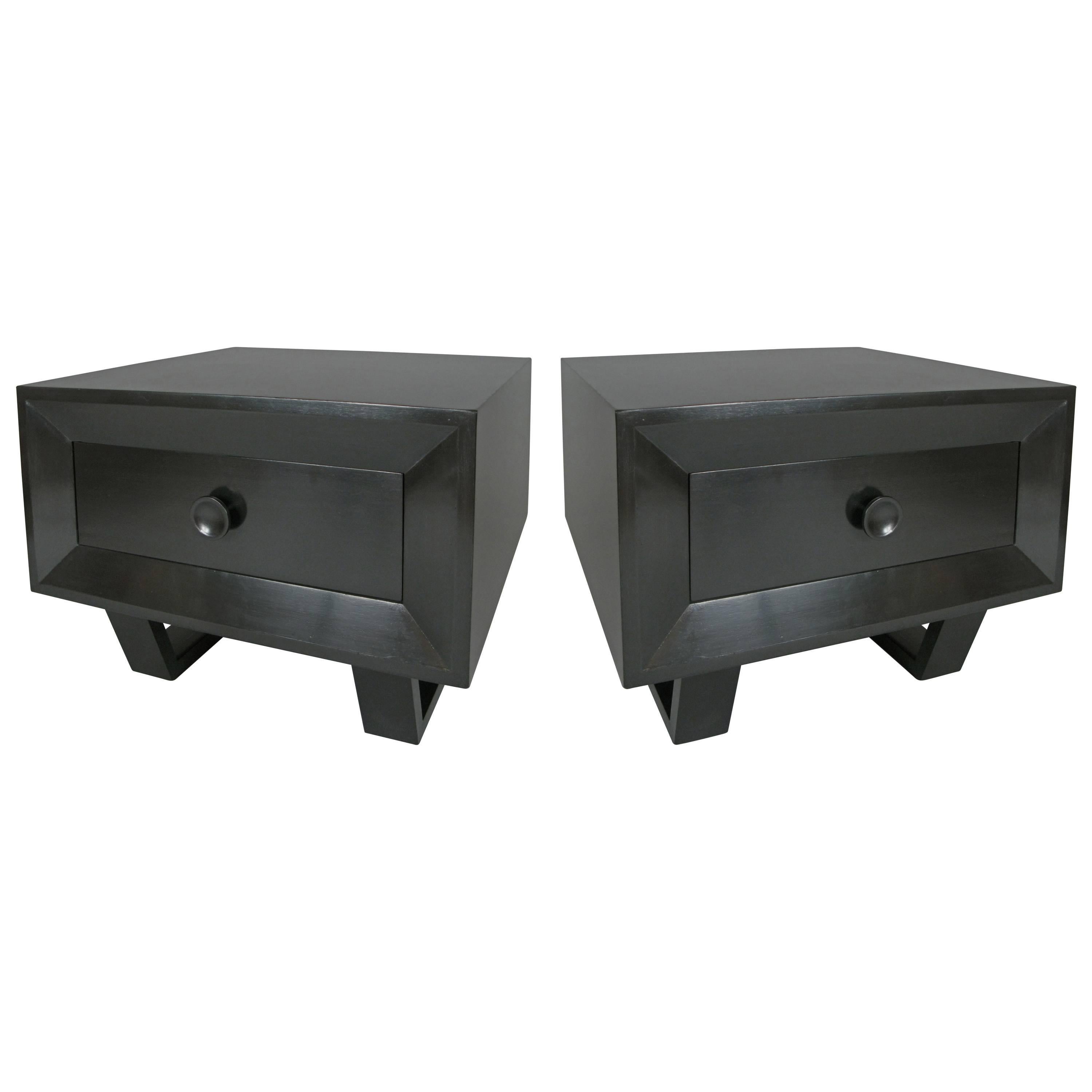 Pair of Large Ebonized 1940s Nightstands by Modernage