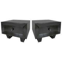 Pair of Large Ebonized 1940s Nightstands by Modernage