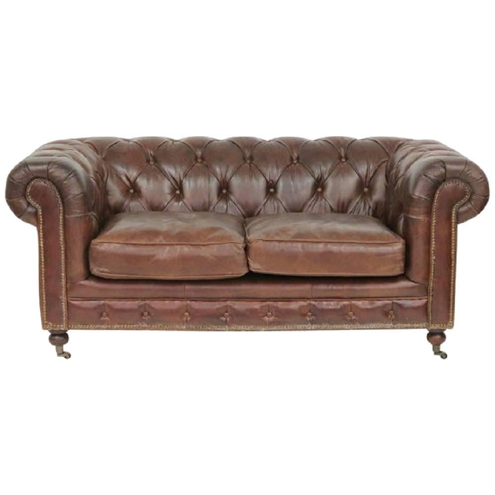 Brown Tufted Leather Chesterfield Sofa