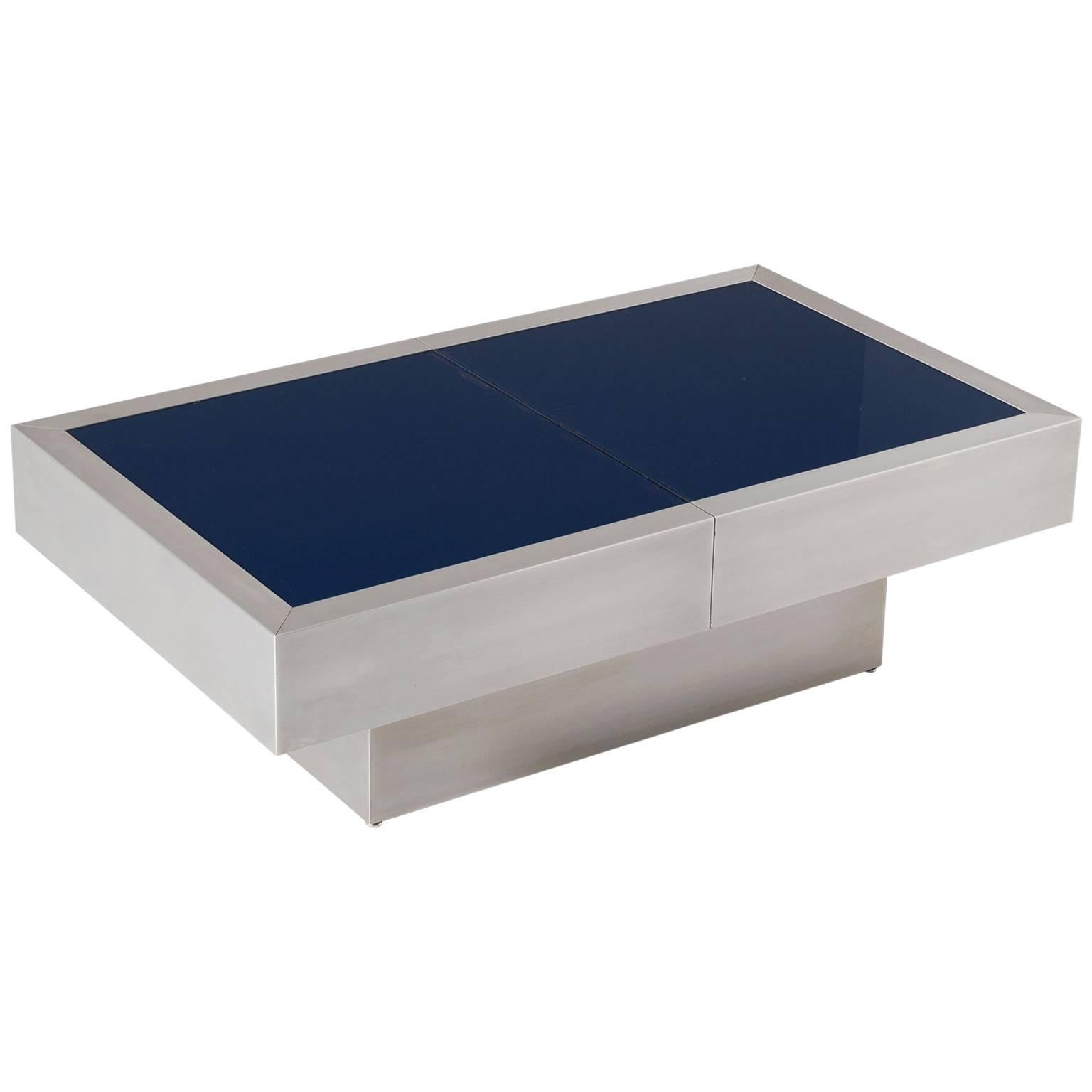 Extendable Cocktail Table with Blue Glass Top For Sale at 1stDibs