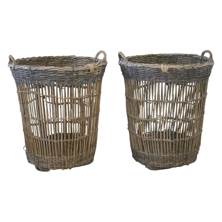 Large Antique French Harvest Basket For Sale at 1stdibs
