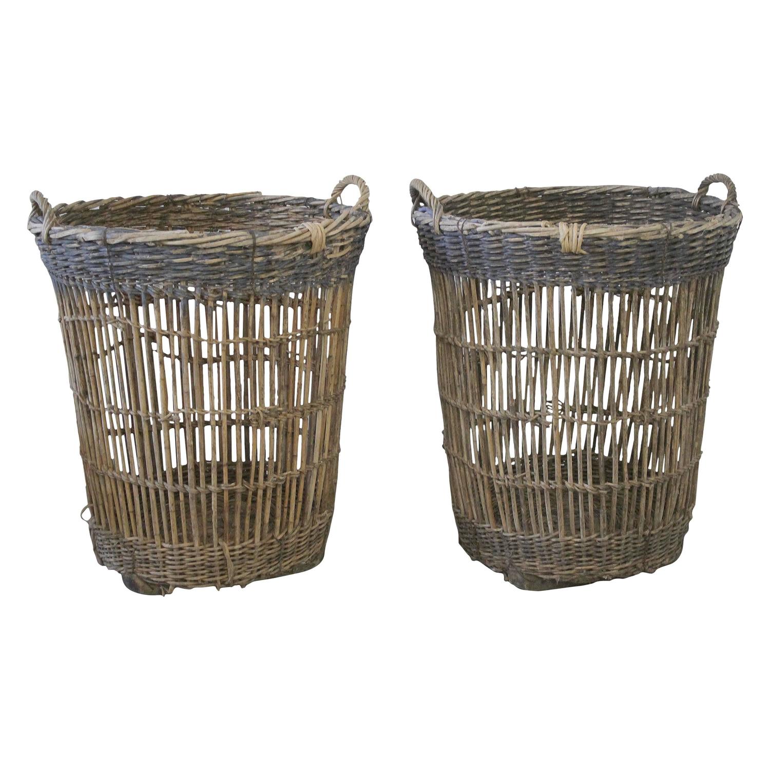 Large Antique French Harvest Basket For Sale at 1stdibs