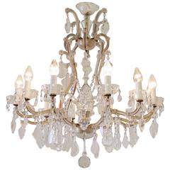 Antique Marie Therese Glass Arm and Crystal Chandelier