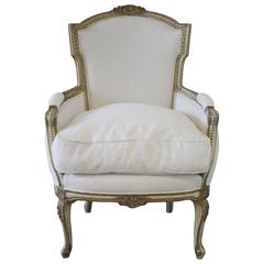 Vintage Painted French Bergere with Belgian Linen Upholstery