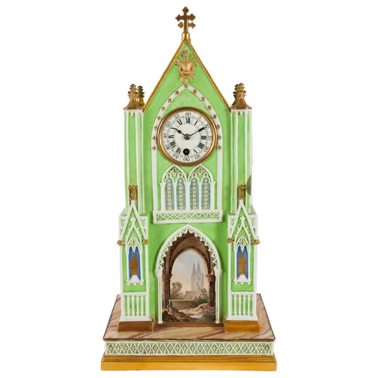 Gothic Revival Ty And Honore Porcelain Cathedral Form Mantel Gothic Revival Ty And Honore Porcelain Cathedral Form Mantel Clock For