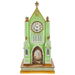Gothic Revival Dagoty and Honore Porcelain Cathedral Form Mantel Clock 1
