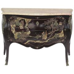 French Chinoiserie Mounted Marble-Top Commode