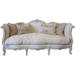 Vintage Französisch Louis XV Stil Daybed Sofa in natürlichen Beligan Leinen