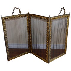 French Folding Bronze and Mesh Fireplace Screen
