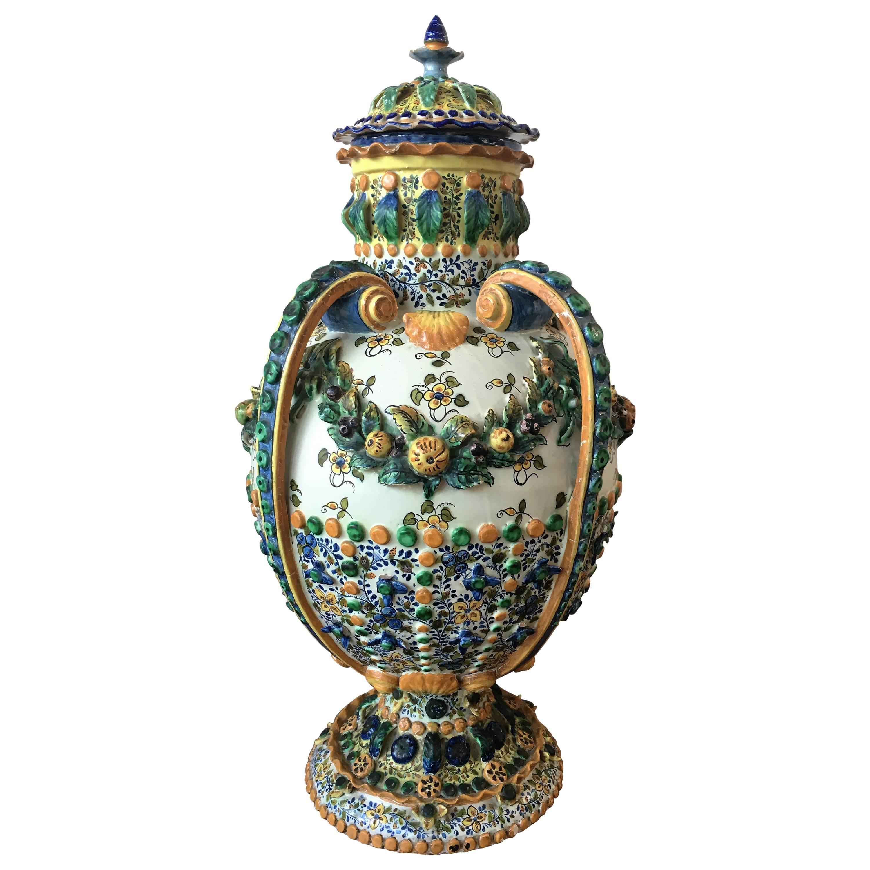Importantes urnes espagnoles en terre cuite peintes du 19ème siècle