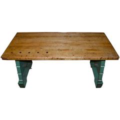 Retro Industrial Worktable/Kitchen Island, Maple Top with Steel Bench Press Base