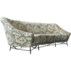 Saporiti Attributed Sofa with Floral Velour Upholstery