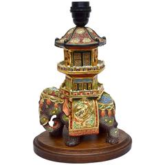 Japanese Satsuma Porcelain Elephant Pagoda Table Lamp