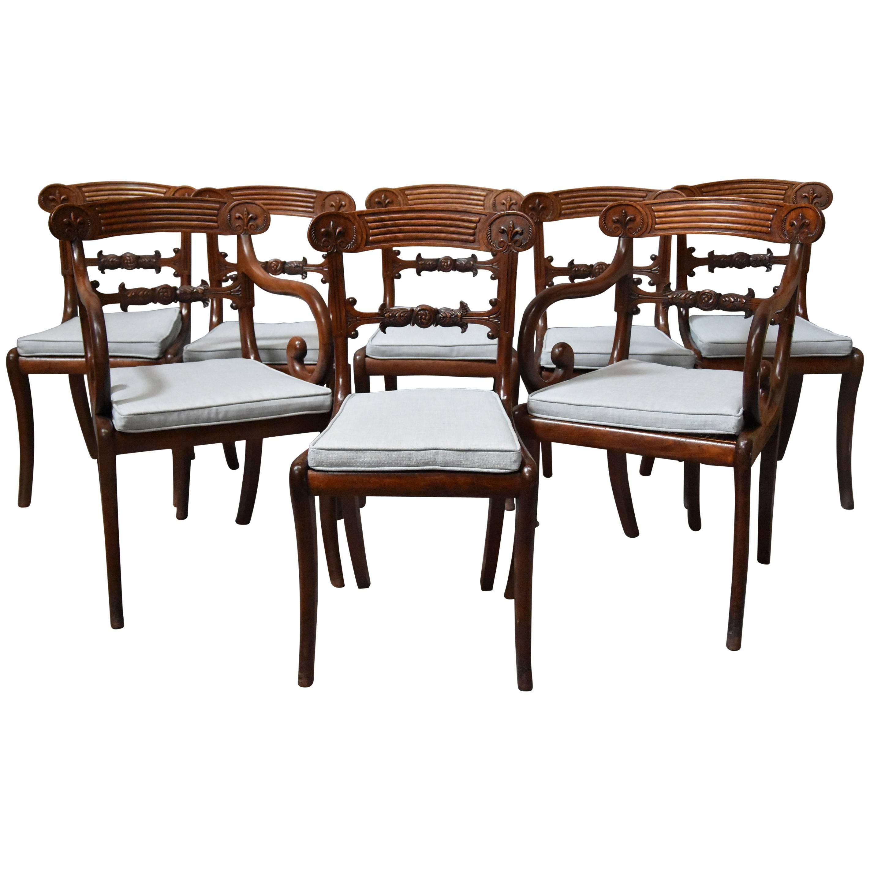 Superb Set of Eight Regency Mahogany Dining Chairs of Superb Patina For Sale