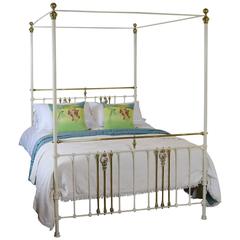 Antique Cream Metal Four Poster Bed