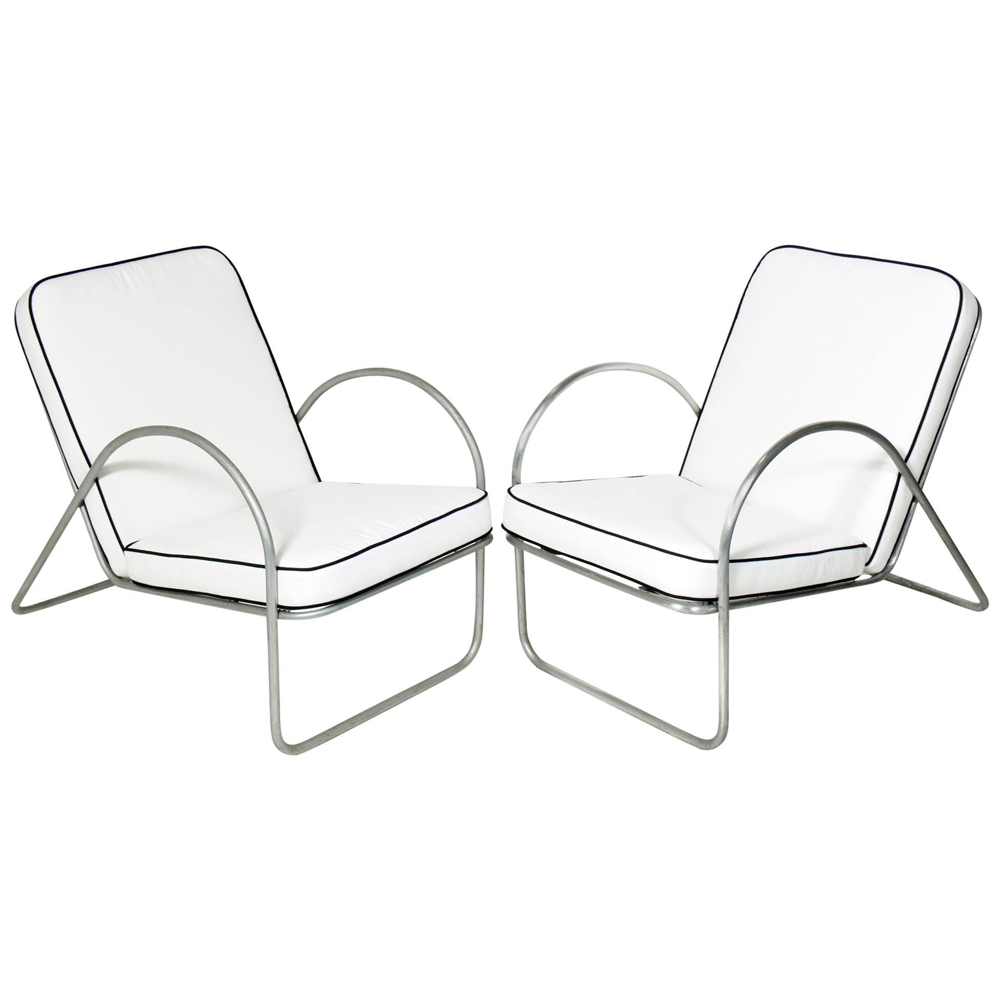 Pair of Streamlined Aluminum Chairs Attributed to Richard Neutra