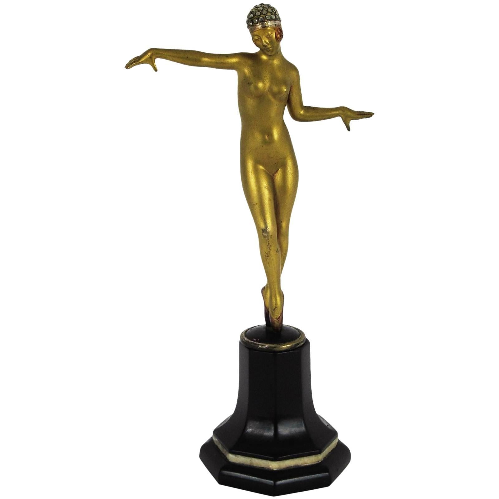Art Deco Bronze Dancer Figure by Dorothea Charol For Sale