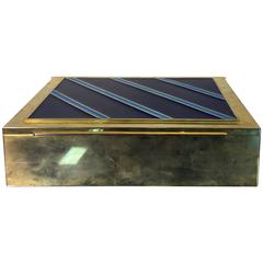 Vintage Great Blue Enamel and Brass Box in the Style of Gucci, circa 1970