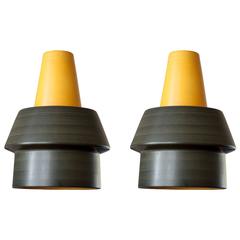Pair of Ceramic Pendant Lamps Designed by Cari Zalloni, circa 1968