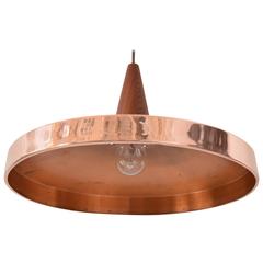 Elegant Hanging Lamp of Copper and Teak Wood, circa 1960s