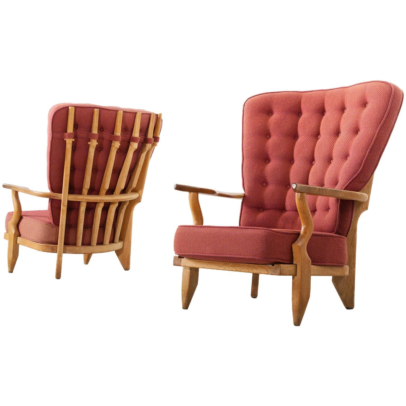 Guillerme & Chambron Set of Two High Back Lounge Chairs