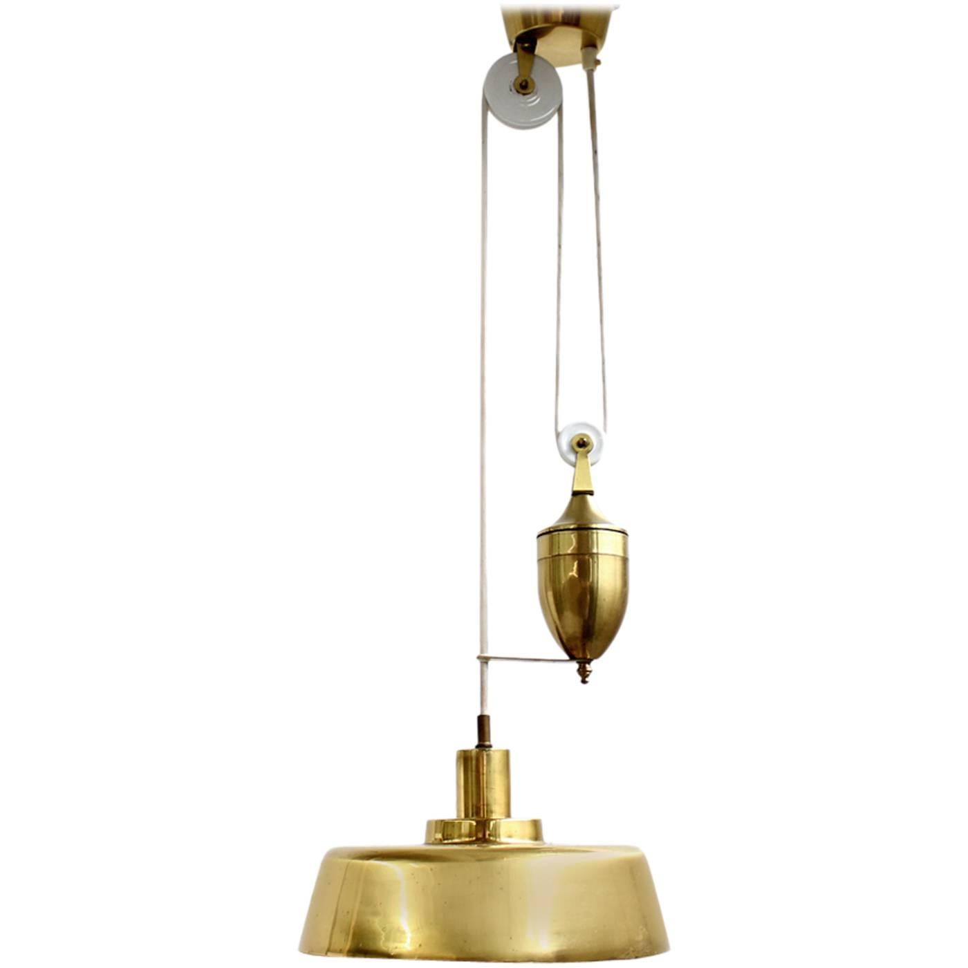 Adjustable 1950s Counterweight Brass Pendant Lamp Mid-Century Modern