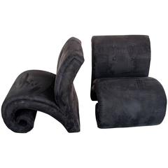Unusual Curled Front Leg Chairs on Wood Feet
