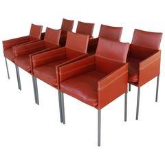 Set of Eight KFF Texas Armchairs in Brown Leather