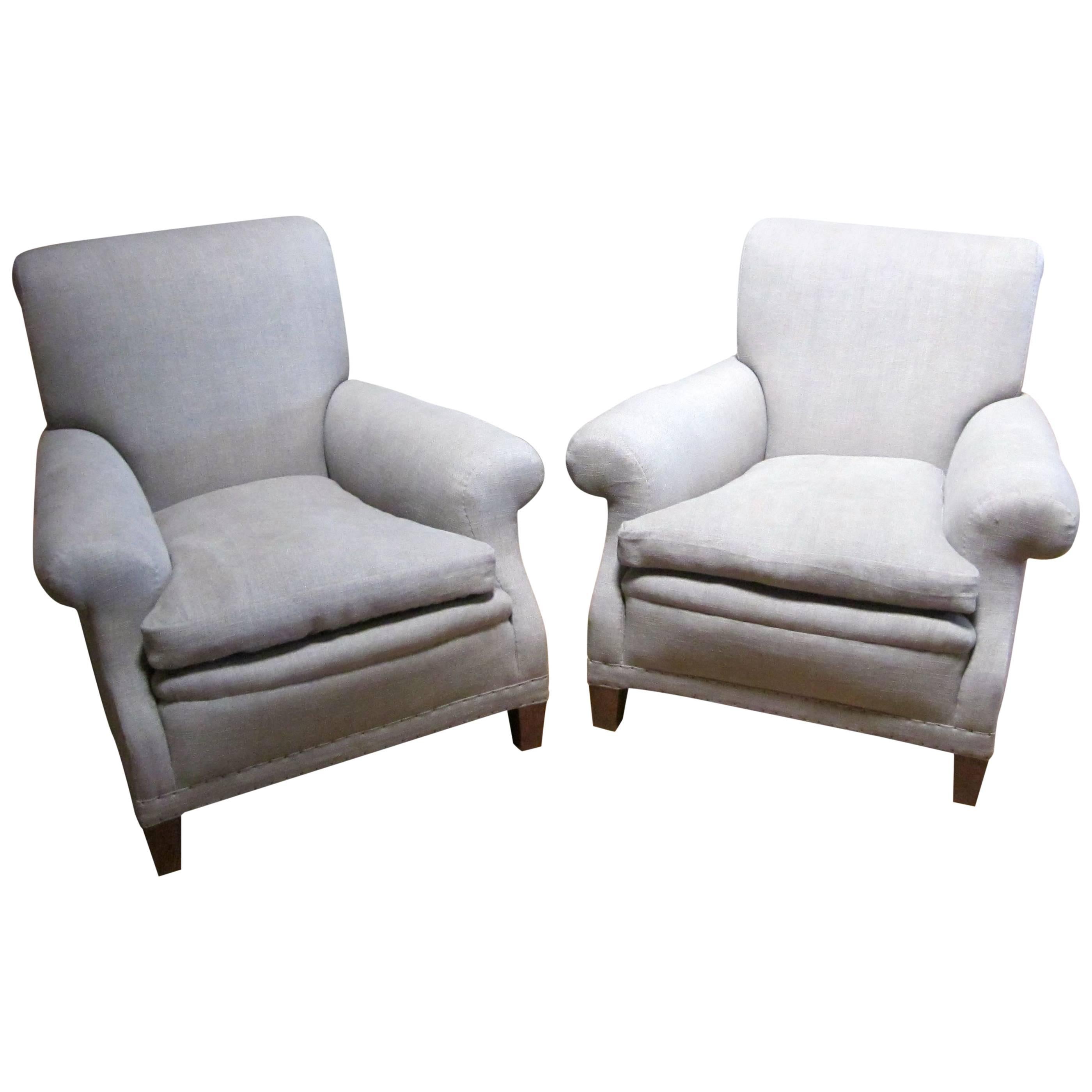 1920s Pair of Upholstered Club Chairs, England