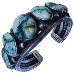 Specatular Orville Tsinnie Seven Stone Damele Turquoise Bracelet, 391 Grams