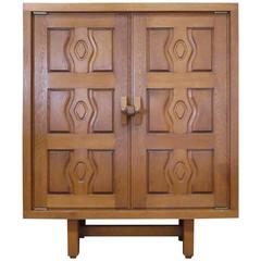 French Two-Door Oak Cabinet by Guillerme et Chambron, circa 1960