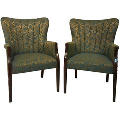 Hollywood Regency Pair of Dorothy Draper Style Fan Back Armchairs, circa 1940