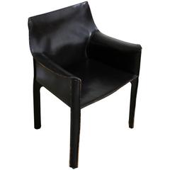 Black Leather "Cab" Chair by Mario Bellini for Cassina