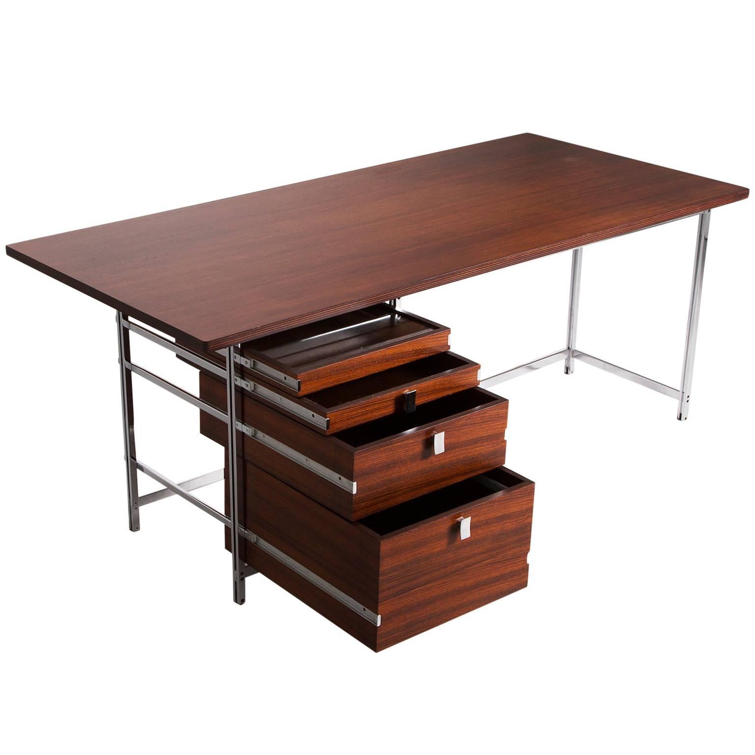 Jules Wabbes Set of Two Desks in Rosewood and Chrome