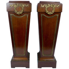 Pair of Louis XVI Style Bronze-Mounted Mahogany Pedestals