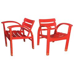 Pair of Gorgeous Red Lacquered Beech Armchairs, Denmark, circa 1940