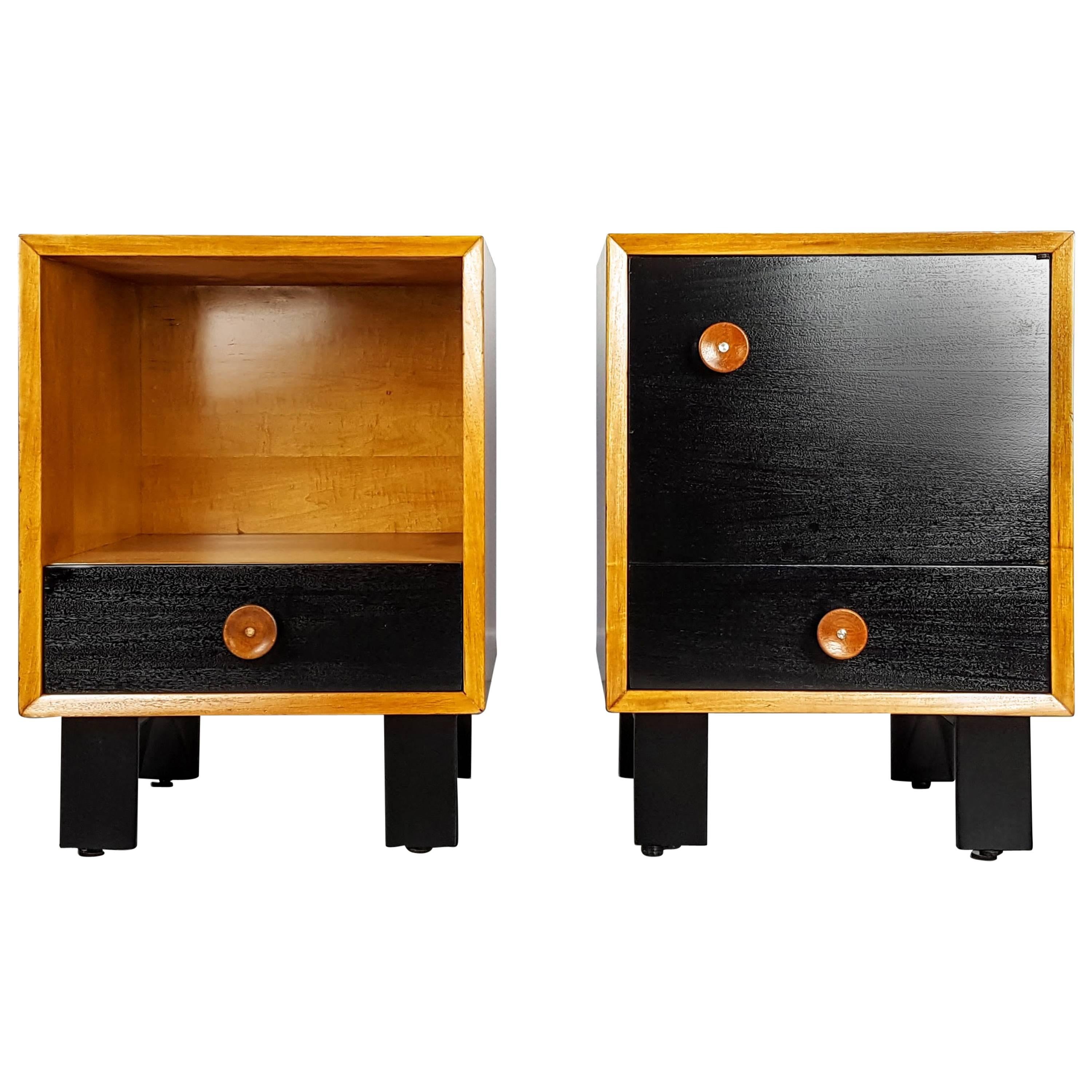 Classic Midcentury Nightstands with Cupcake Pulls by George Nelson, 1950s