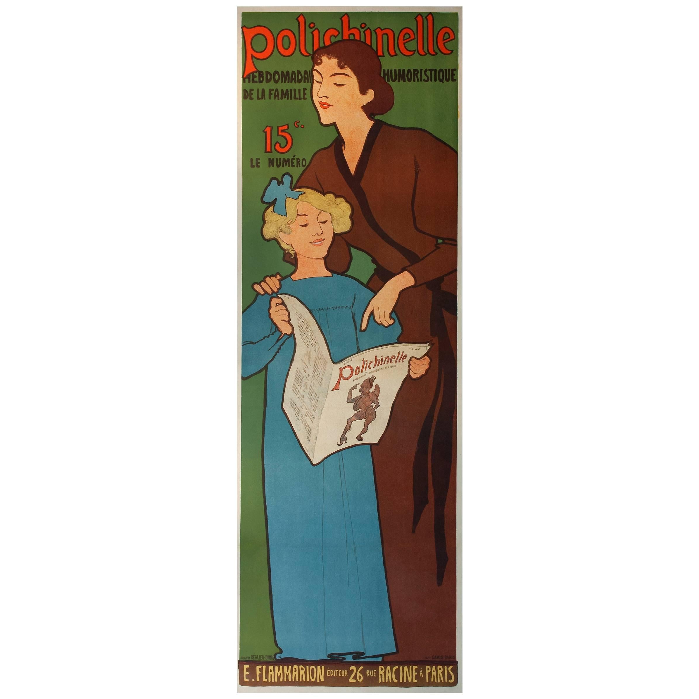 Antique French Polichinelle Poster by Realier-Dumas 1896, Narrow for Its Size For Sale