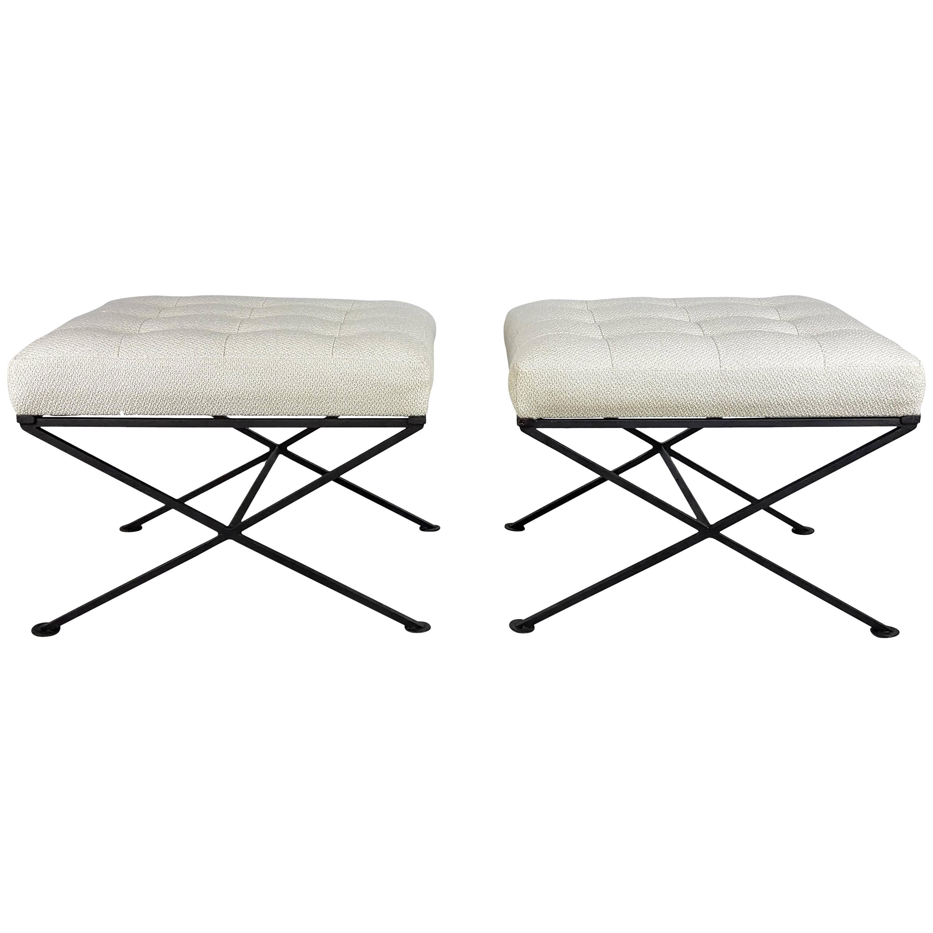 French Modern Wrought Iron Stools or Benches, 1950s