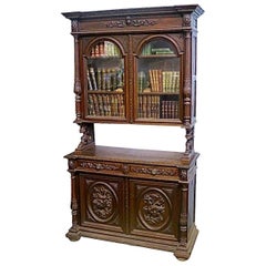 Tycoon's Carved Flemish Antique Buffet Bibliotheque, circa 1850 Provenance