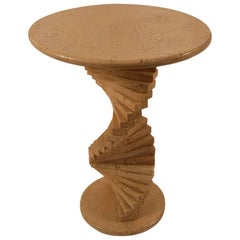 Travertine Marble Stacked Block Twist Base Side Table