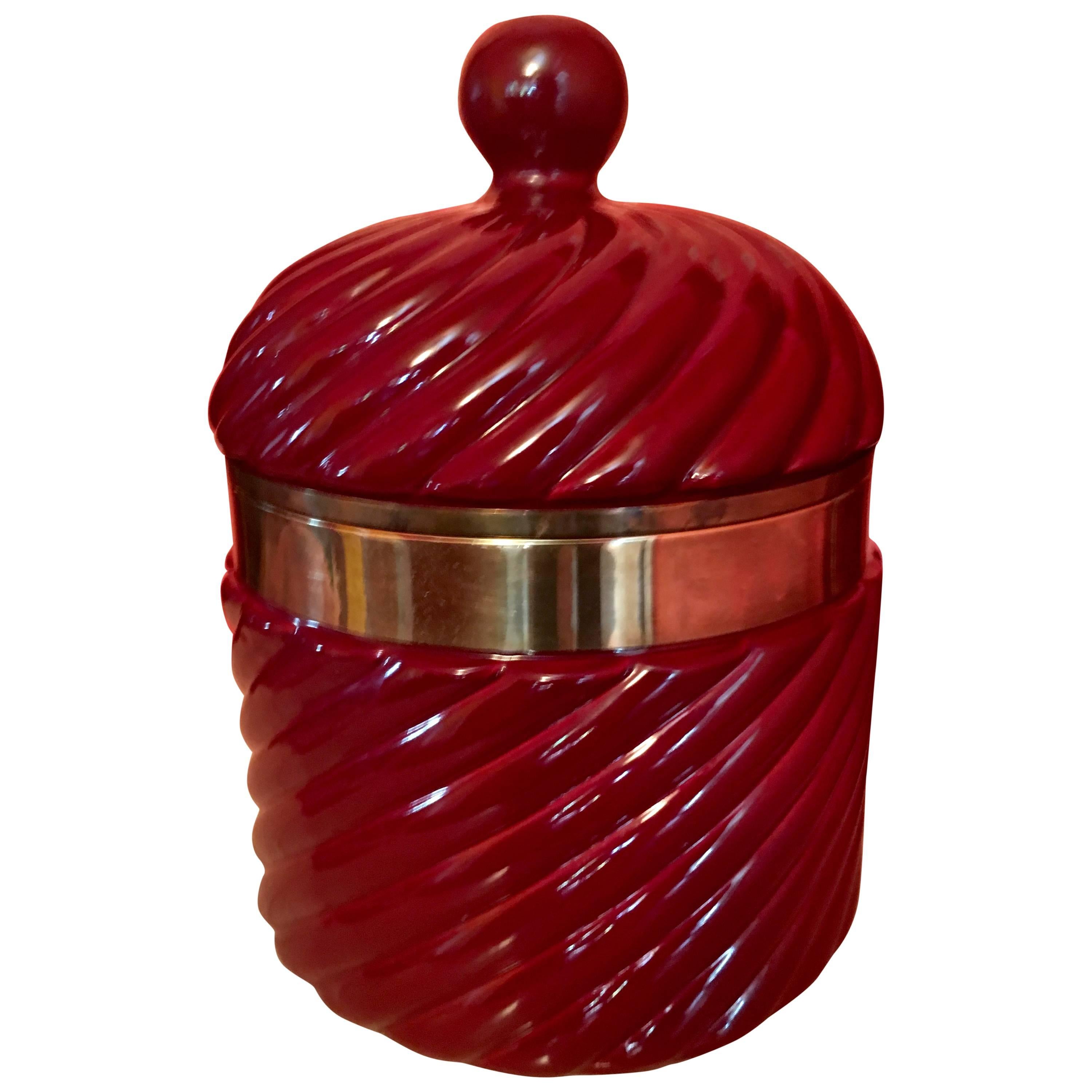 Tommaso Barbi Italian Ceramic Ice Bucket with Brass Detail